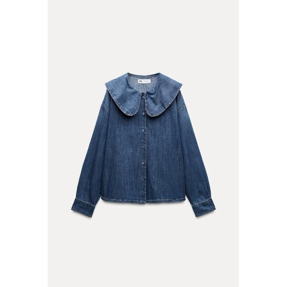 Zara Trf Denim Shirt With Bib Collar - S - Picture 6 of 12